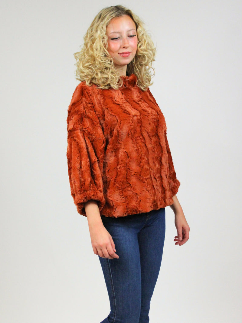 ivy jane poof sleeve faux fur popover ginger side close detail model view