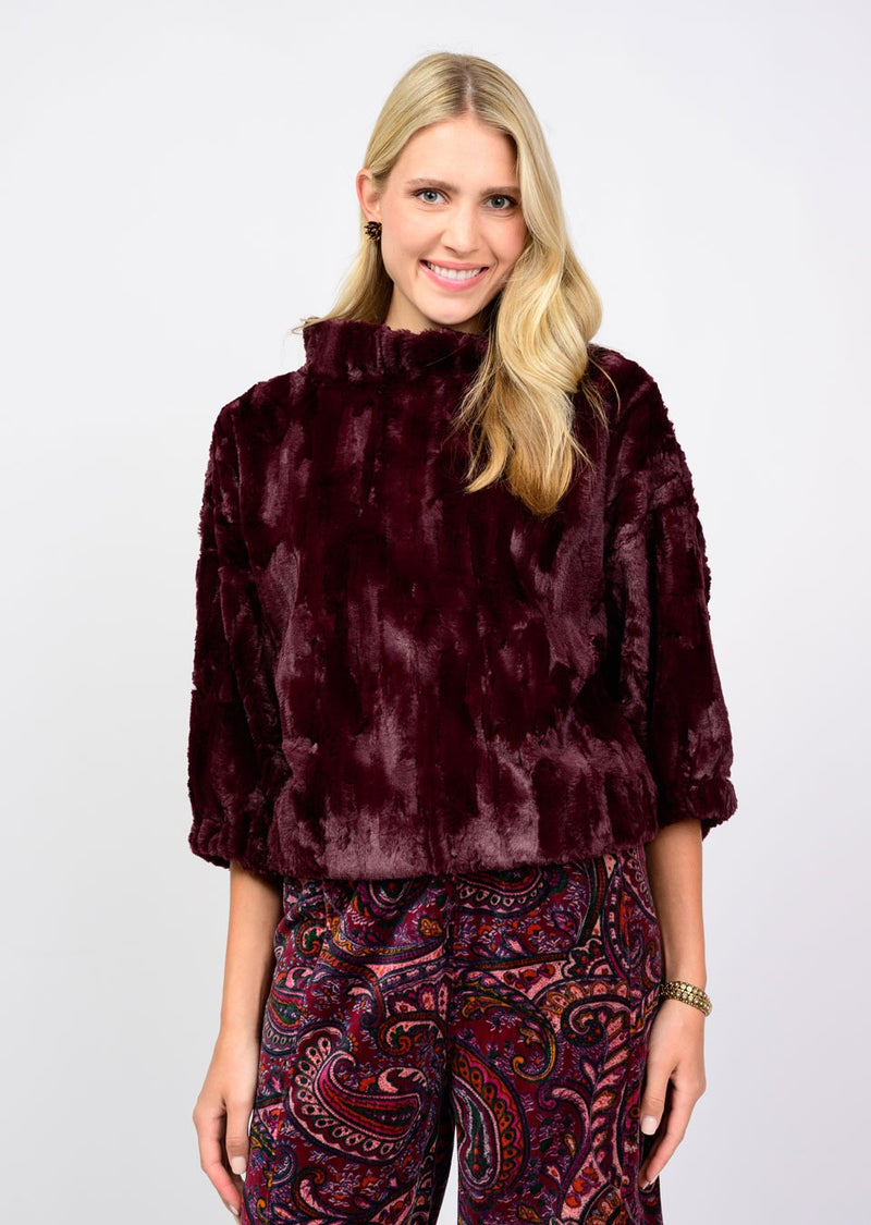 Ivy Jane Poof Sleeve Faux Fur Popover wine 