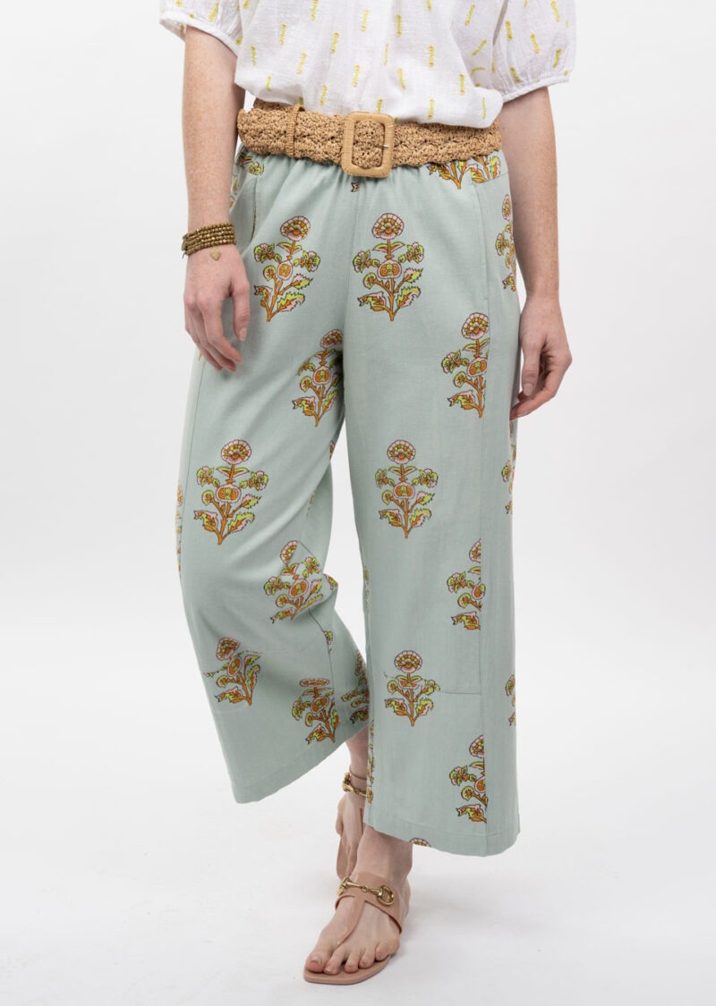 Ivy Jane Floral Print Barrel Pant aqua 