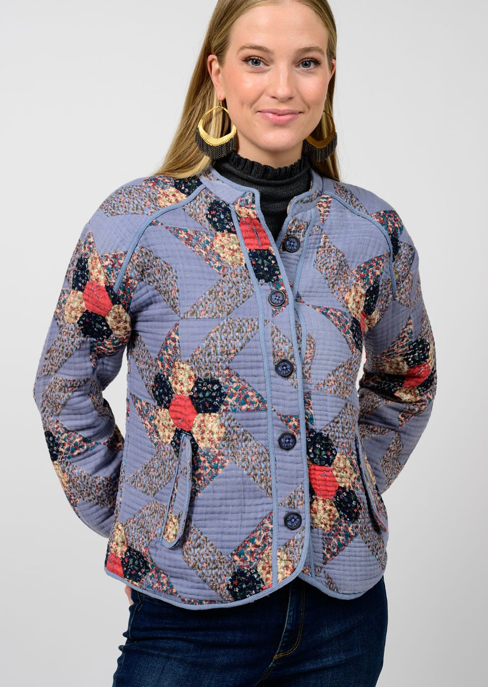 Ivy Jane Quilted Jacket in blue-front