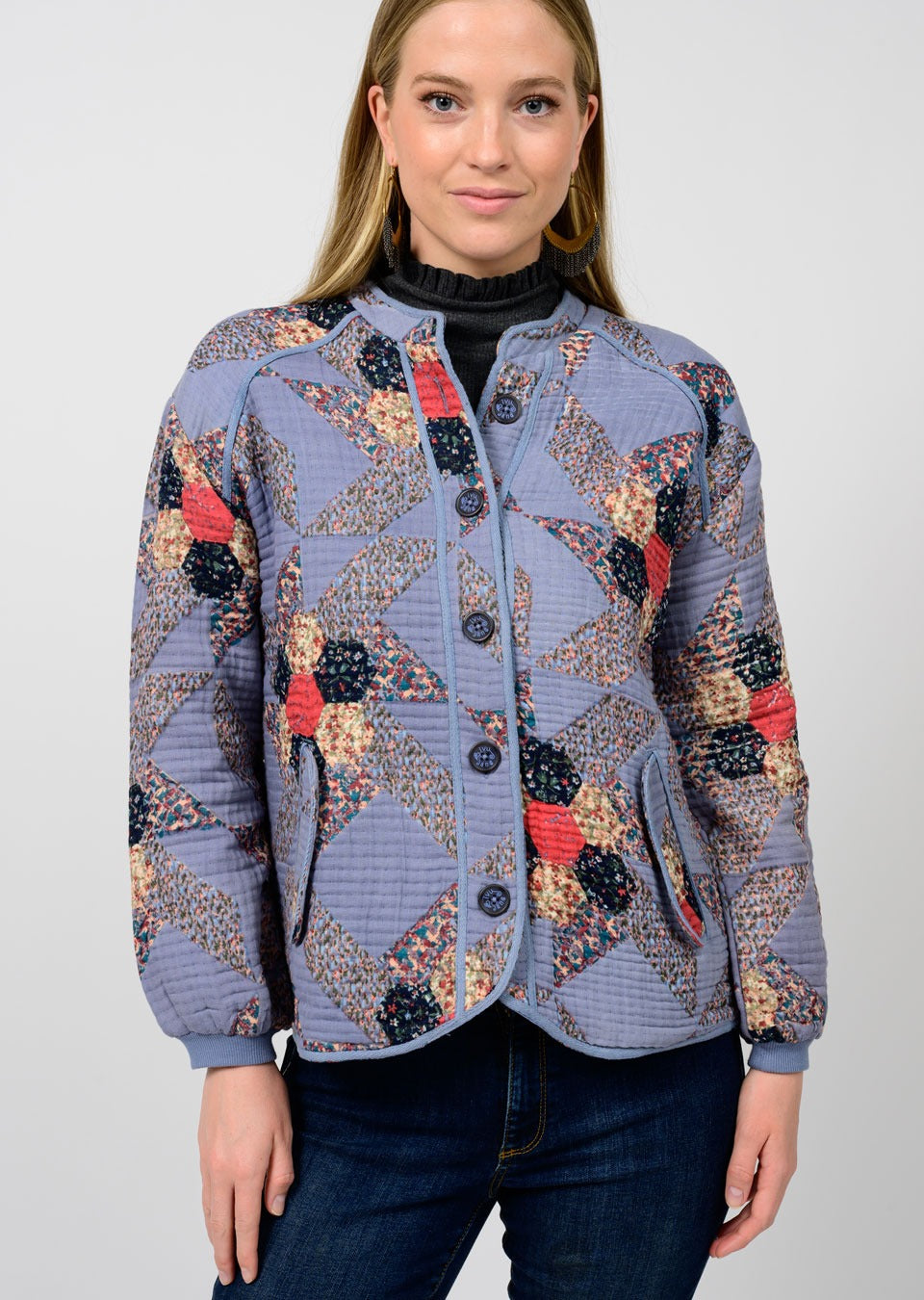 Ivy Jane Quilted Jacket in blue-front