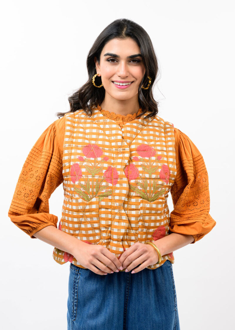 ivy jane Quilted Scalloped Edge Vest gold 