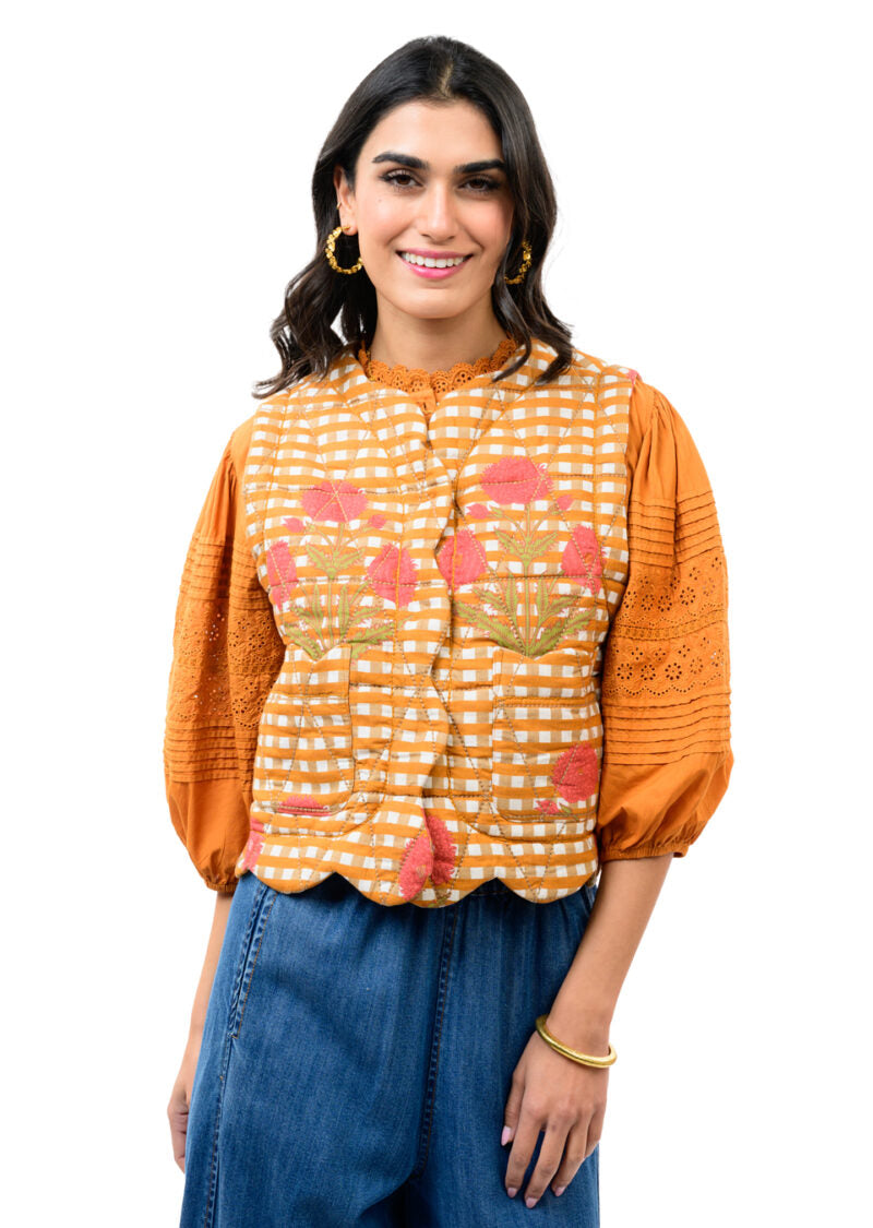 ivy jane Quilted Scalloped Edge Vest gold 