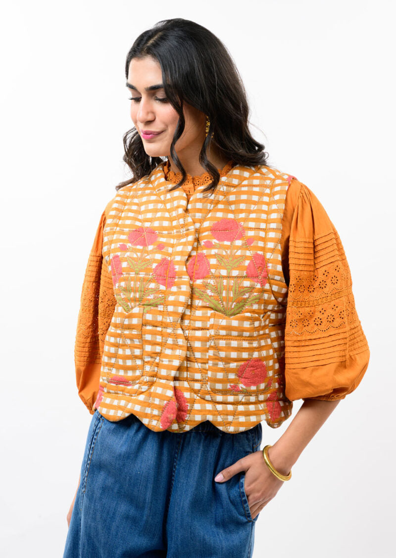 ivy jane Quilted Scalloped Edge Vest gold 