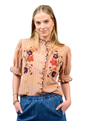 ivy jane ribbon embroidered shirt orange 