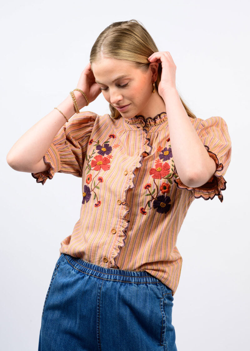 ivy jane ribbon embroidered shirt orange 
