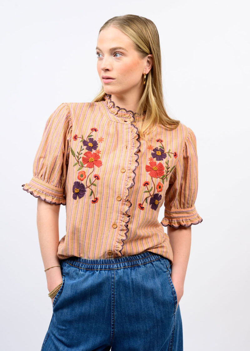 ivy jane ribbon embroidered shirt orange 
