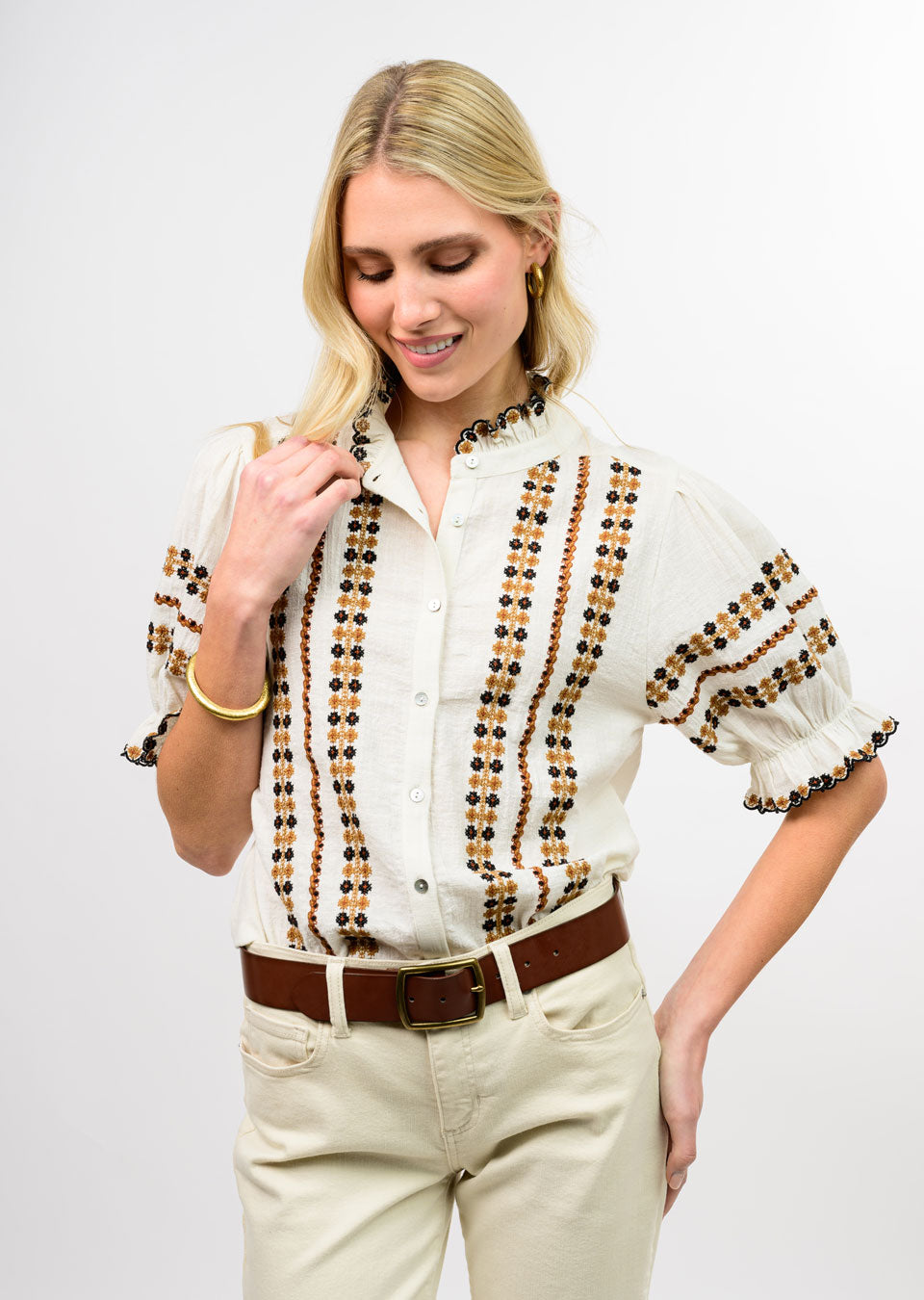 Ivy Jane Rows Of Embroidery Top ivory 