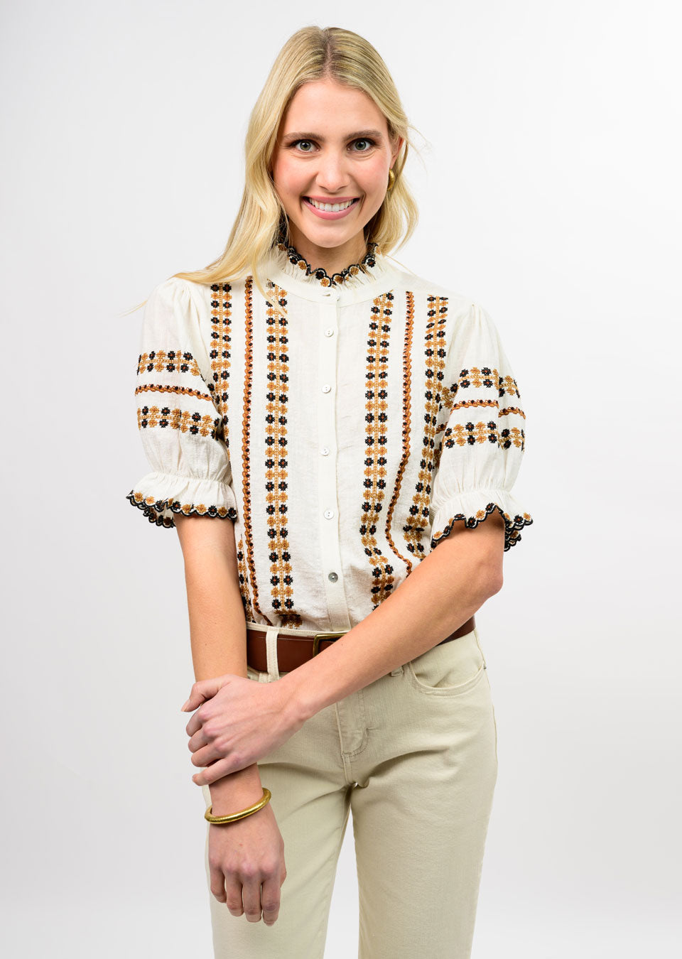Ivy Jane Rows Of Embroidery Top ivory 