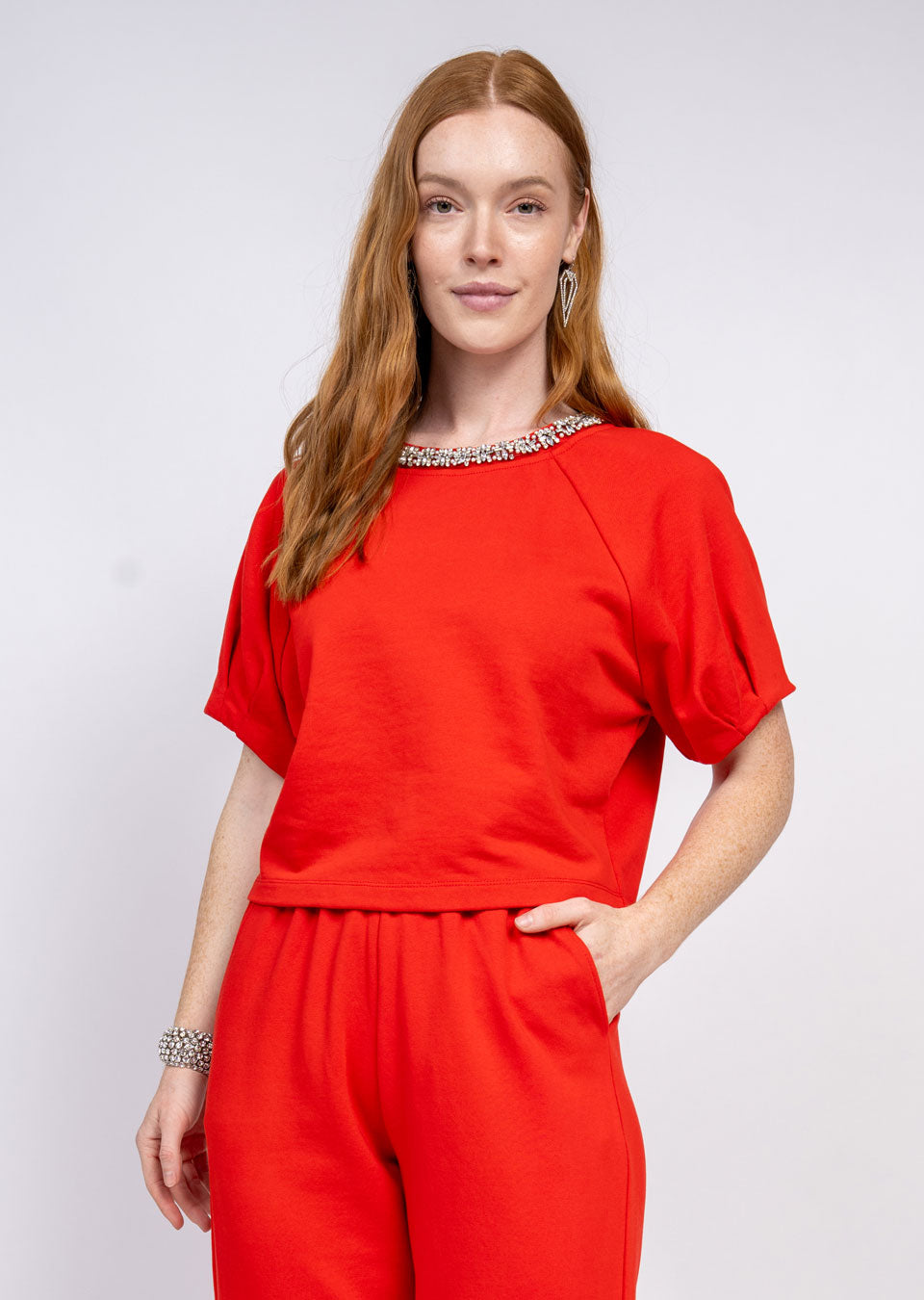 Ivy Jane Sparkle Neck Top red