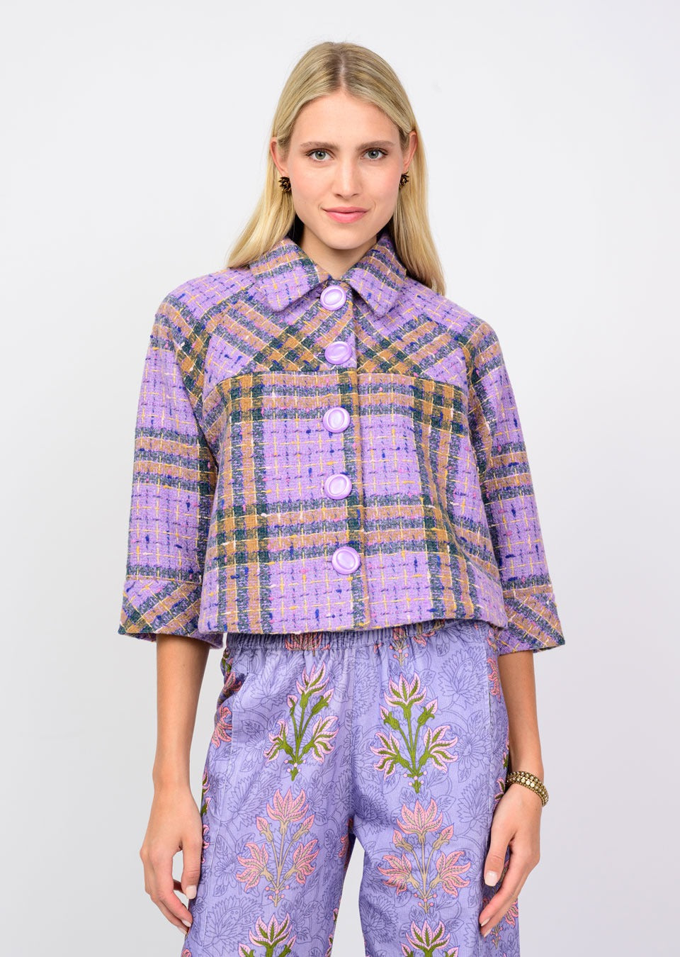 Ivy Jane Swing Plaid Jacket perwinkle