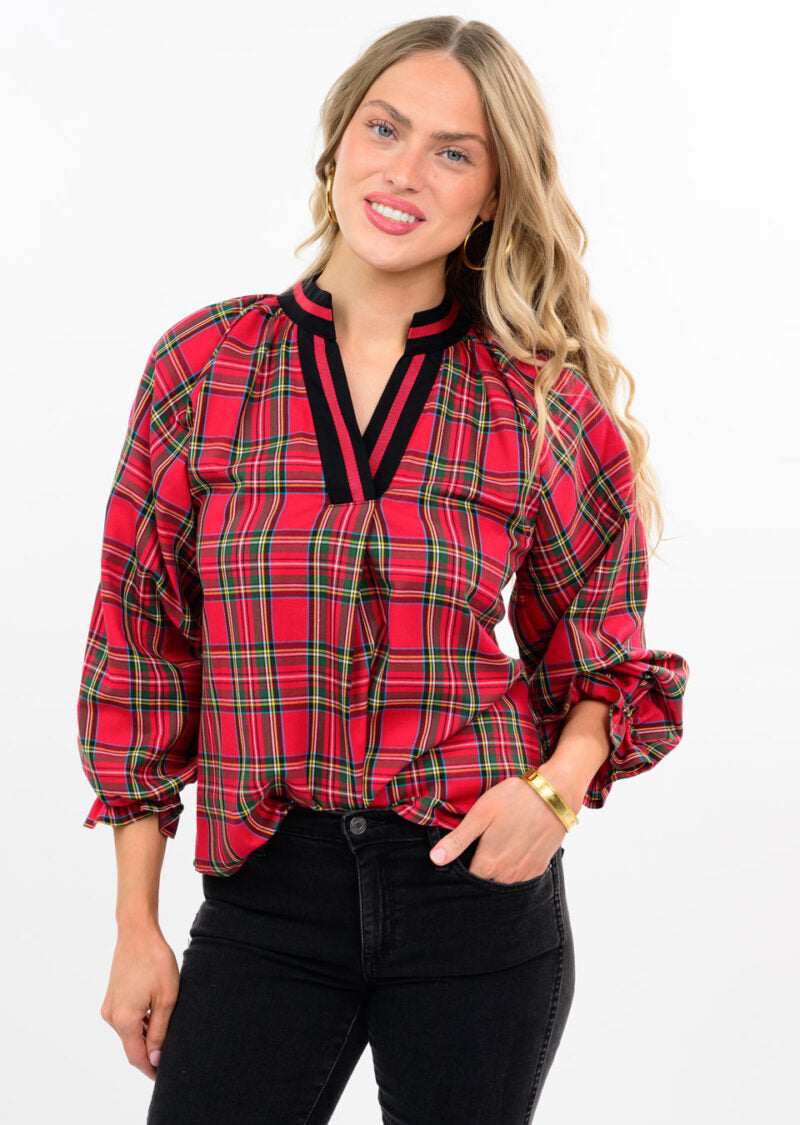 Ivy Jane Tartan Plaid Popover Top red 