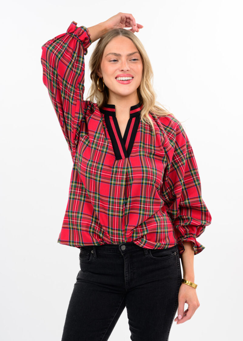 Ivy Jane Tartan Plaid Popover Top red 