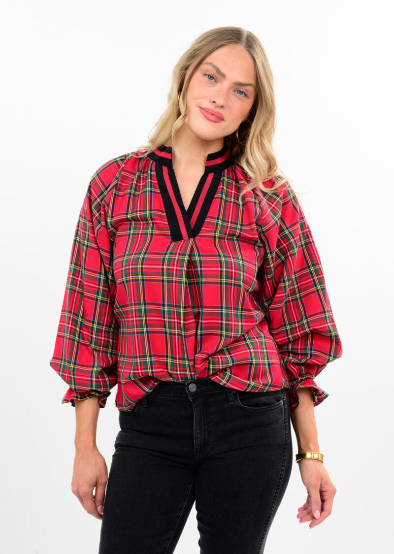 Ivy Jane Tartan Plaid Popover Top red 