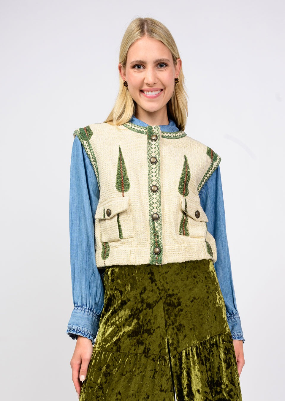 Ivy Jane Tree Print Vest ivory