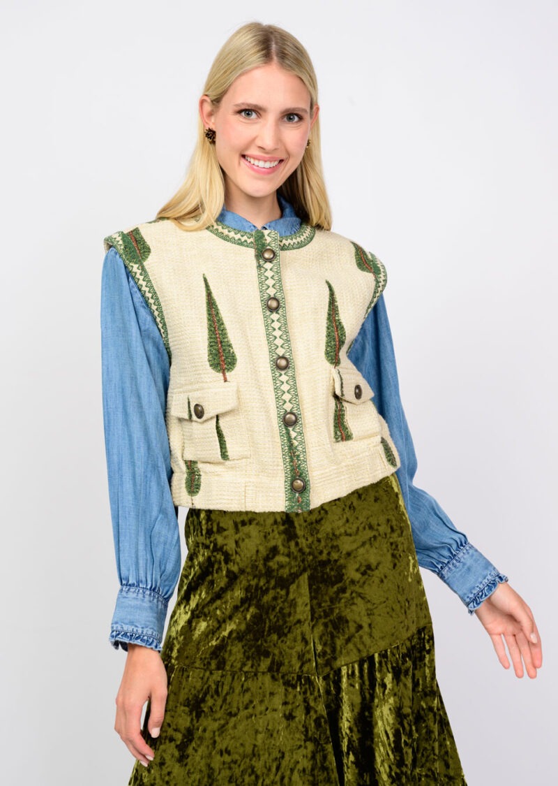 Ivy Jane Tree Print Vest ivory