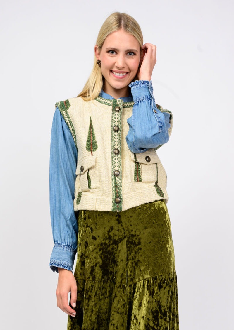 Ivy Jane Tree Print Vest ivory