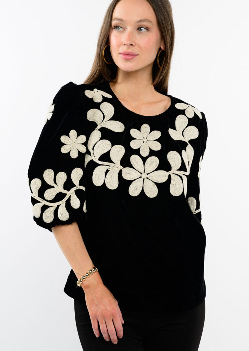 Ivy Jane Velvet Embroidered Top in black-front