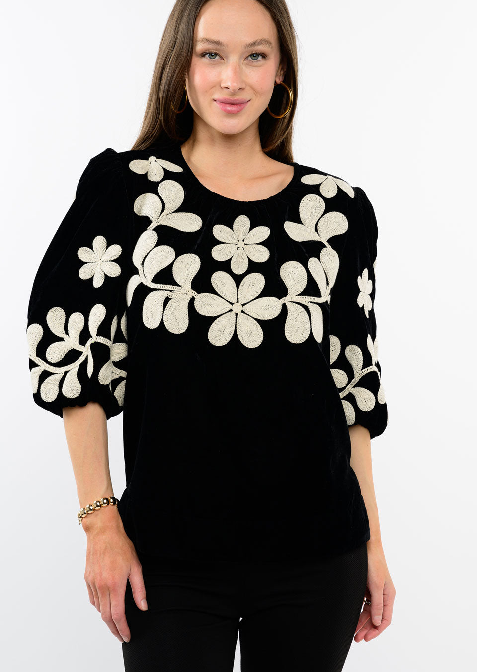 Ivy Jane Velvet Embroidered Top in black-front