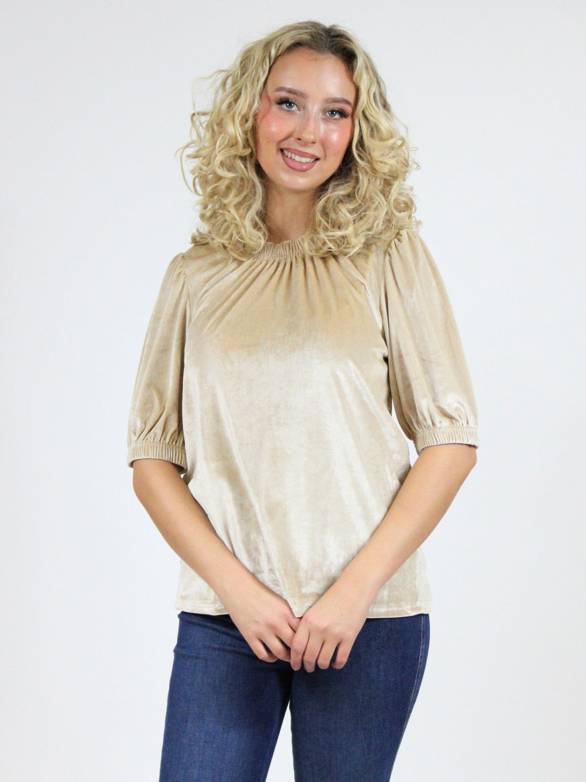 Velvet Rouched Neck Top