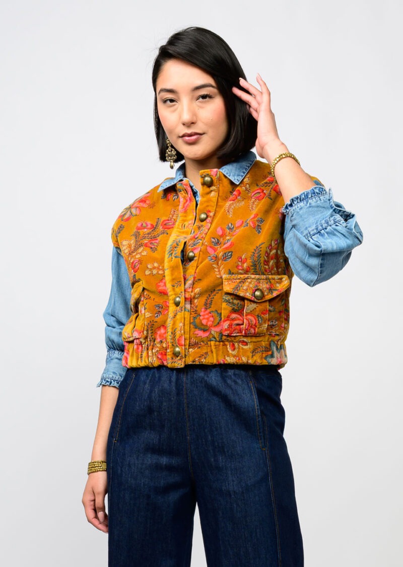 Ivy Jane Velveteen Vest in gold 