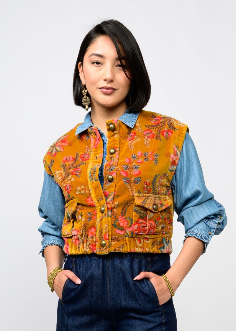 Ivy Jane Velveteen Vest in gold 