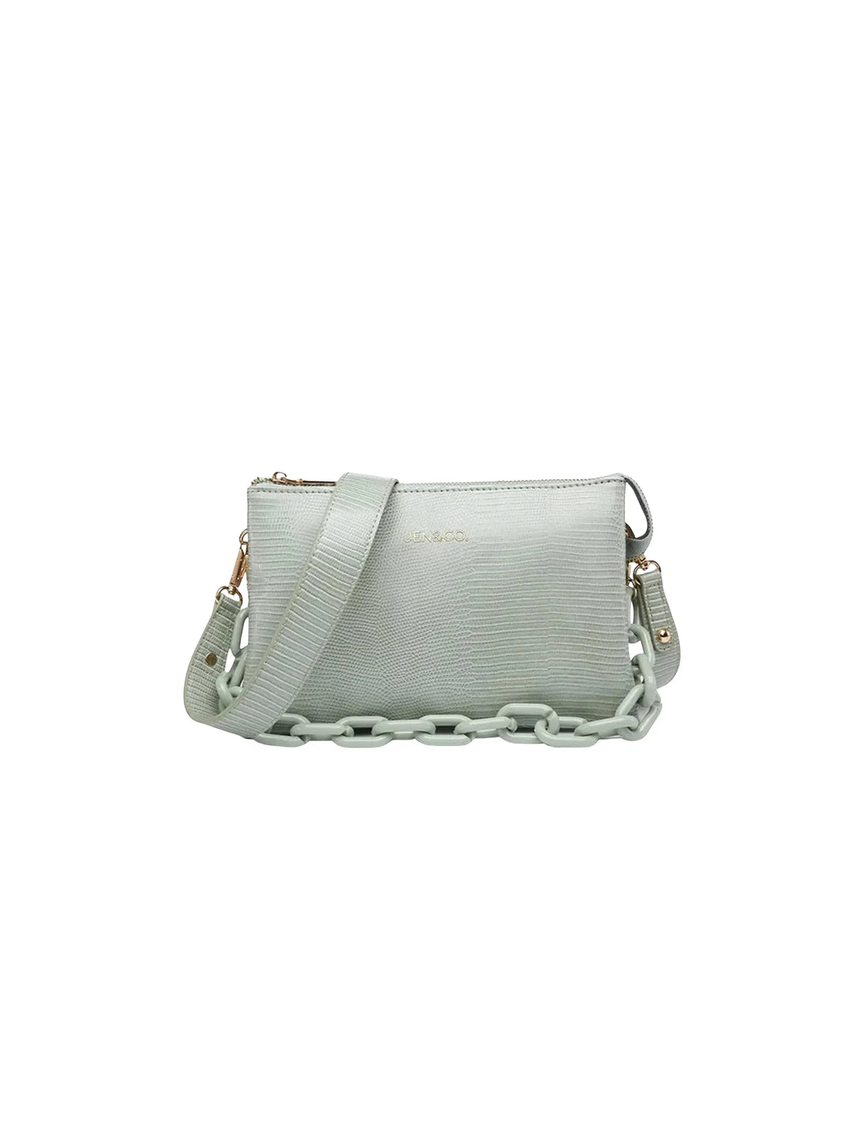 Jen & Co. Izzy Lizard Crossbody with Chain Strap Pale Teal