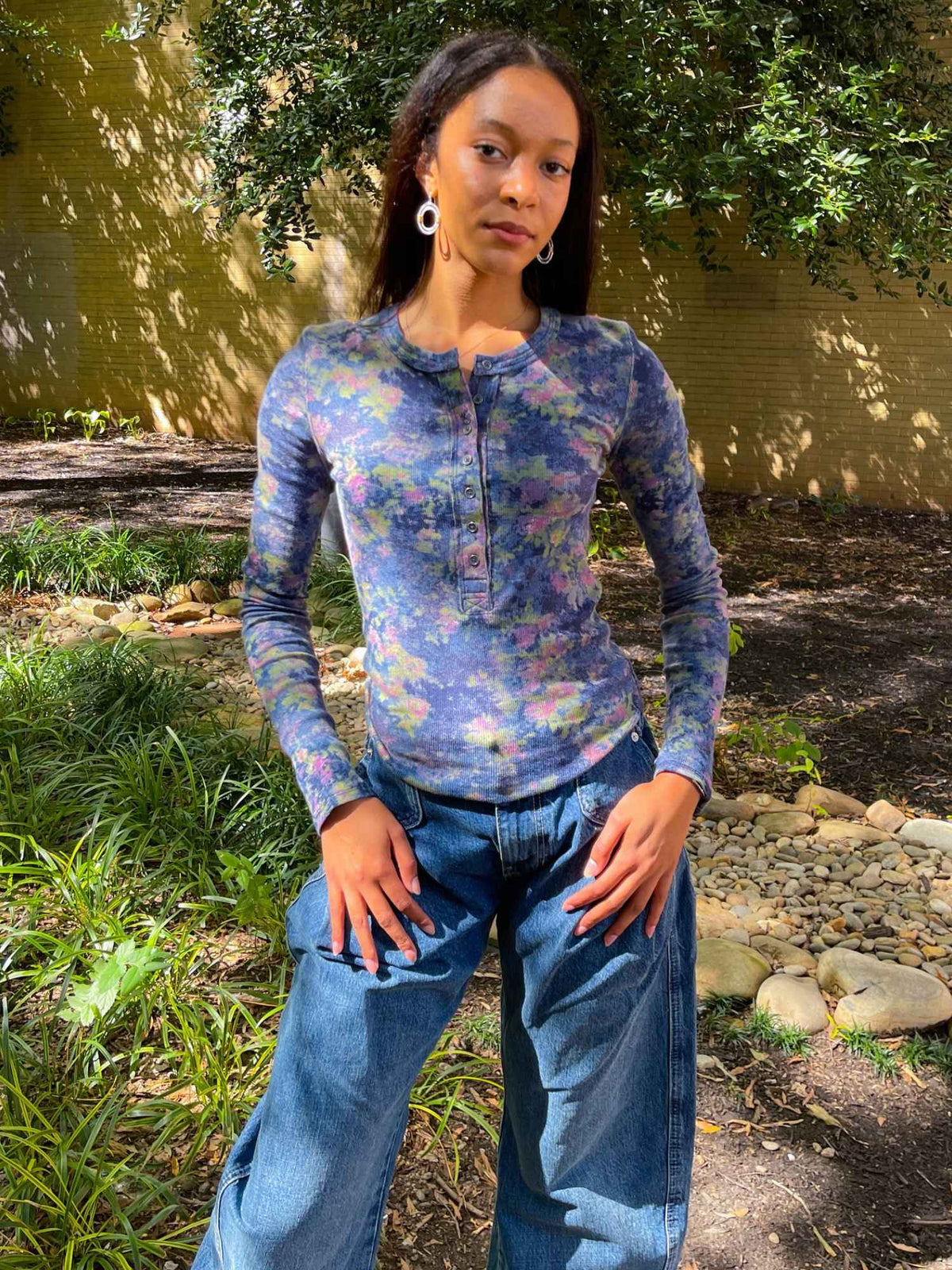 We The Free Jamie Printed Henley Floral Haze Navy