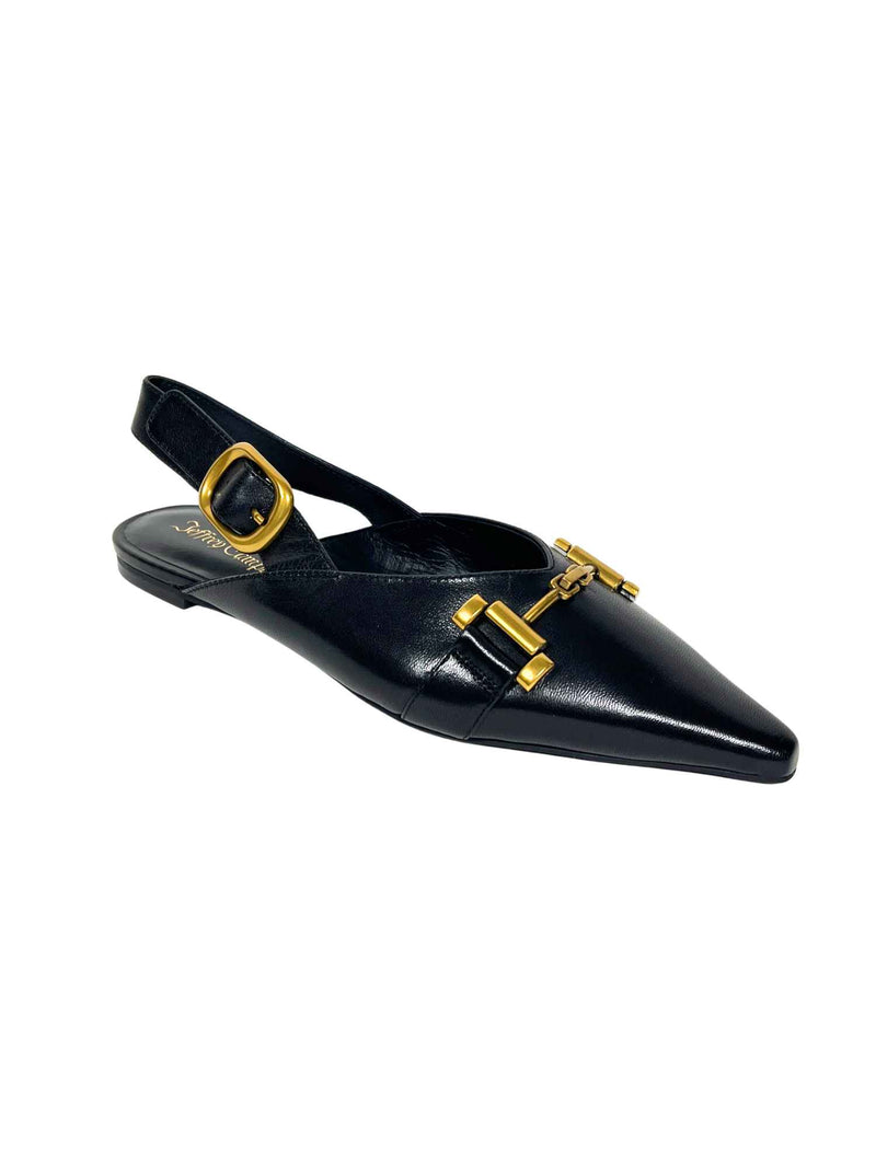 Jeffrey Campbell Hypothesis Slingback Flats Black Gold