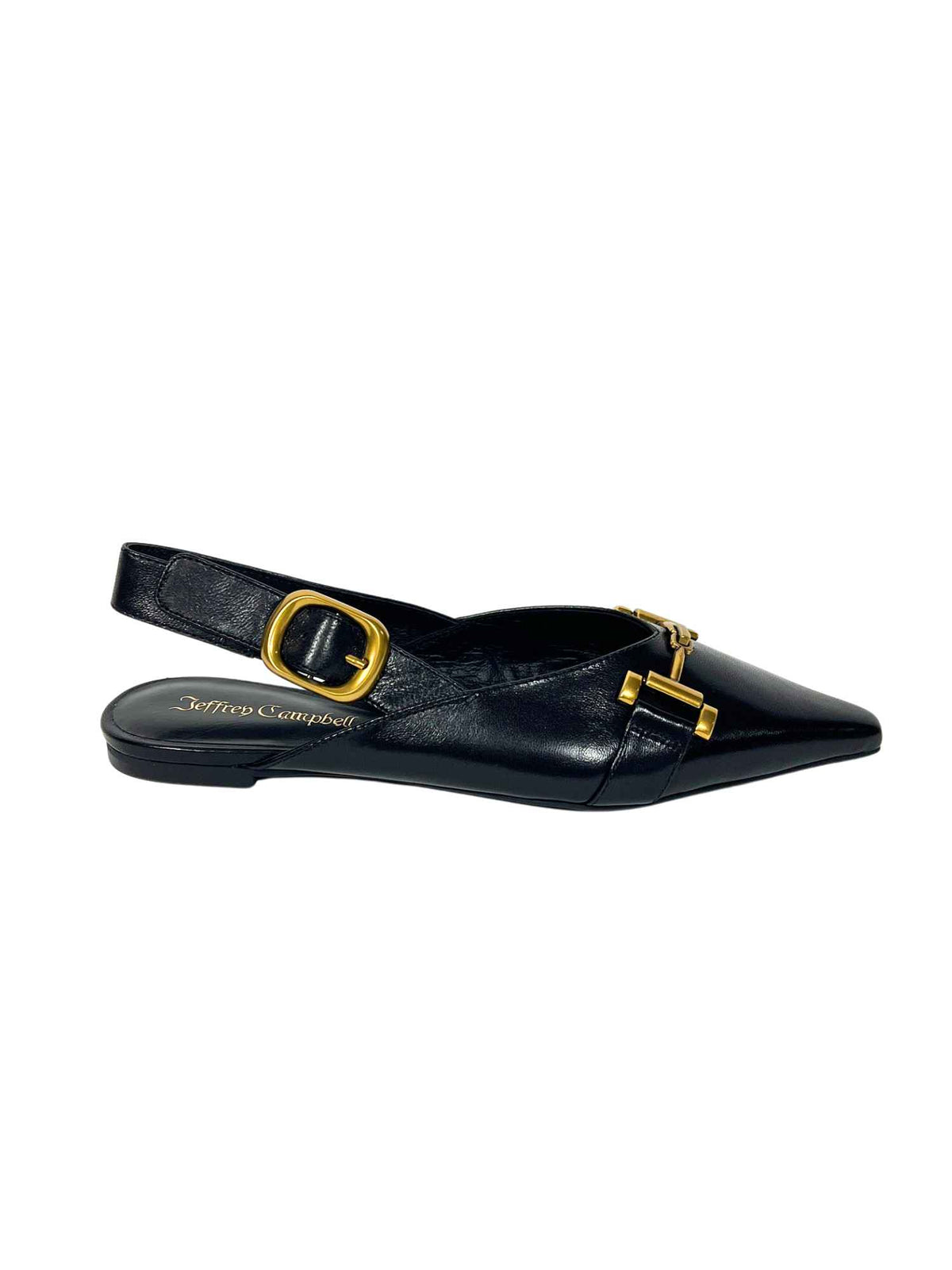 Jeffrey Campbell Hypothesis Slingback Flats Black Gold