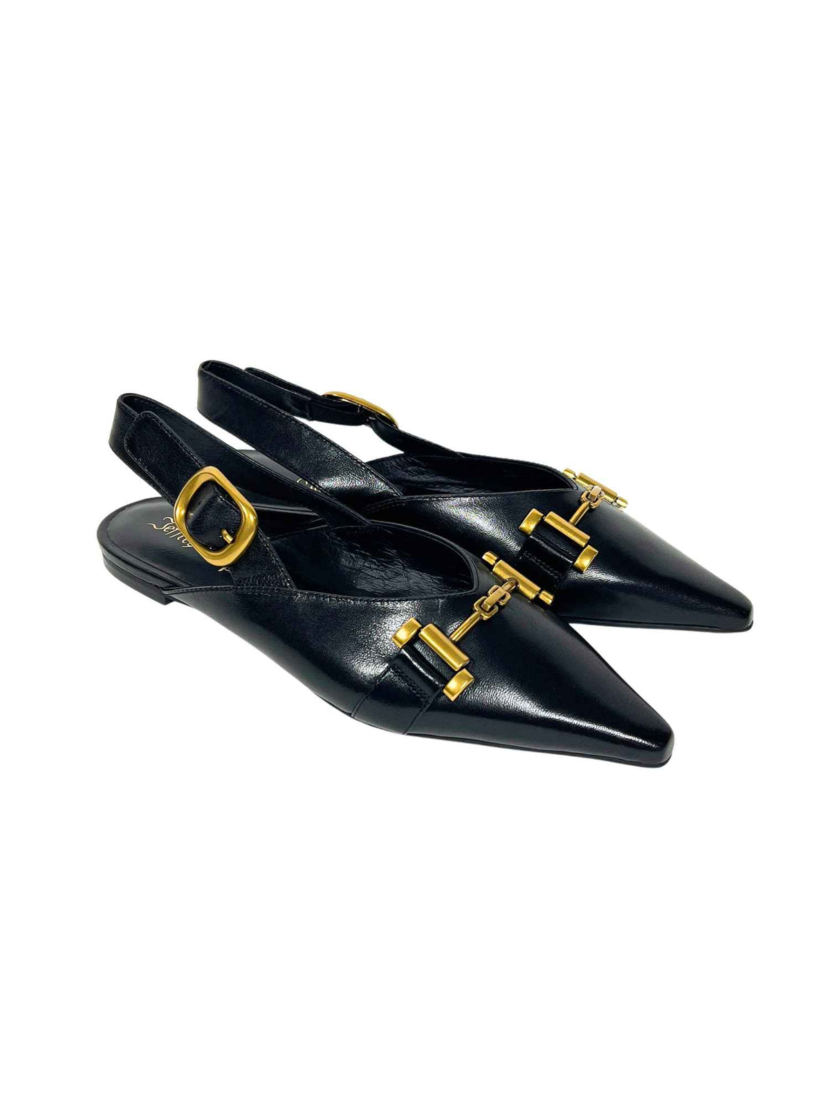 Jeffrey Campbell Hypothesis Slingback Flats Black Gold