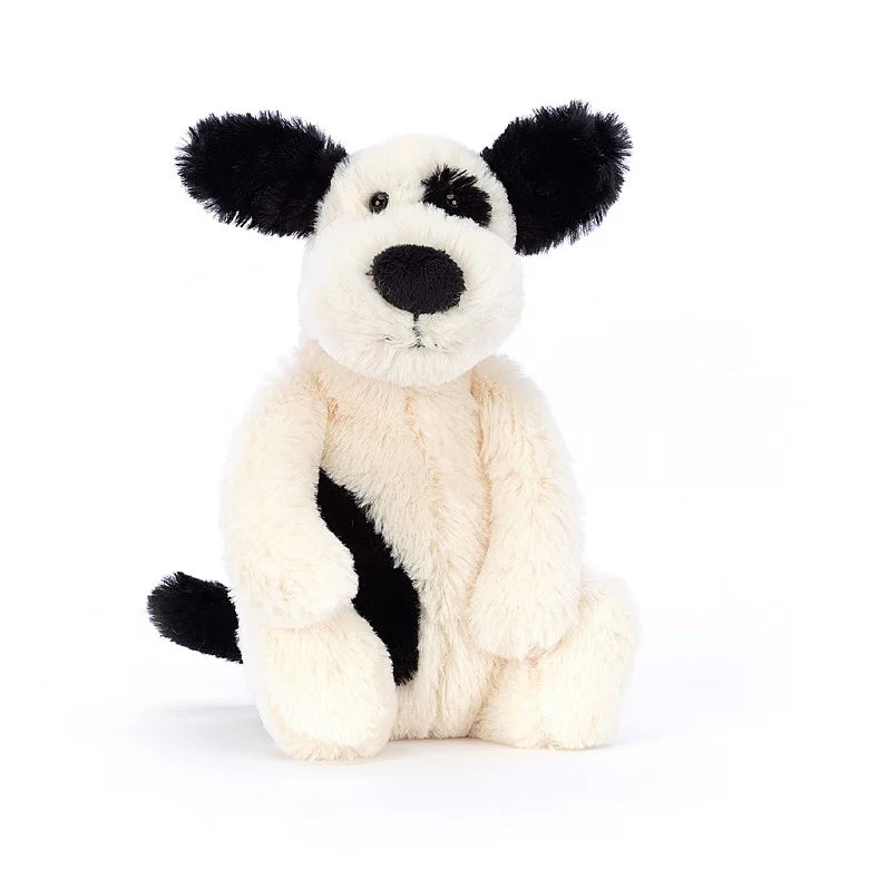 Jellycat Bashful Black and Cream Puppy: Small - front view