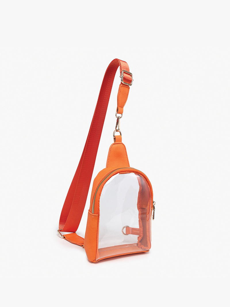 Jen & Co. Ellen Clear Sling Bag with Removable Guitar Strap Orange Tennessee Vols Gameday Stadium Approved Bag