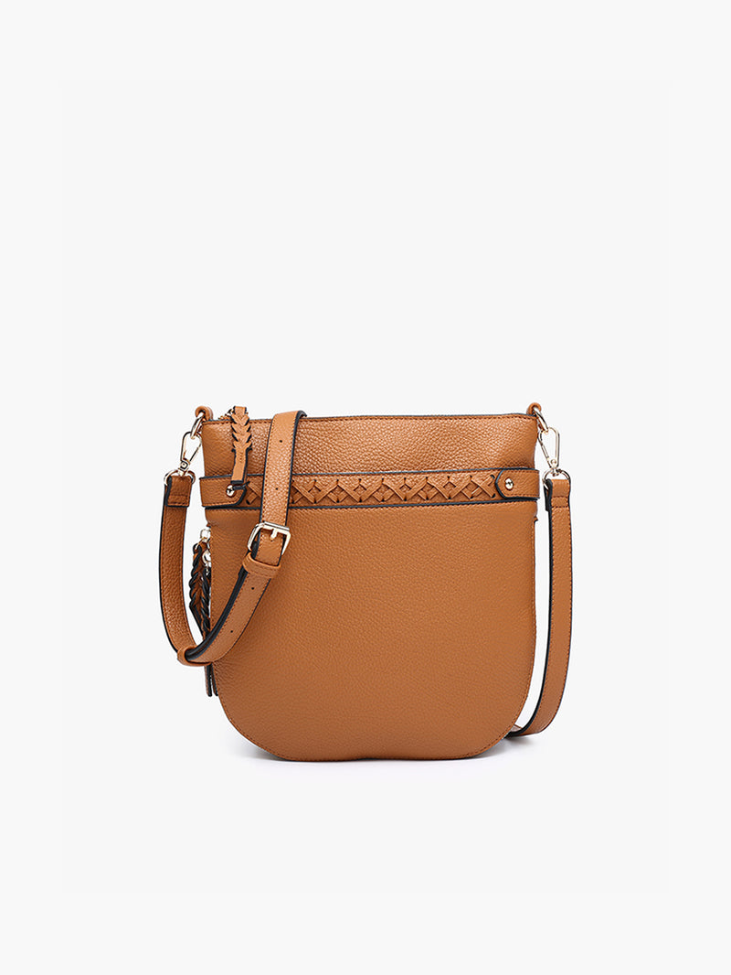 jen & co esther whipstitch round crossbody bag in brown vegan leather