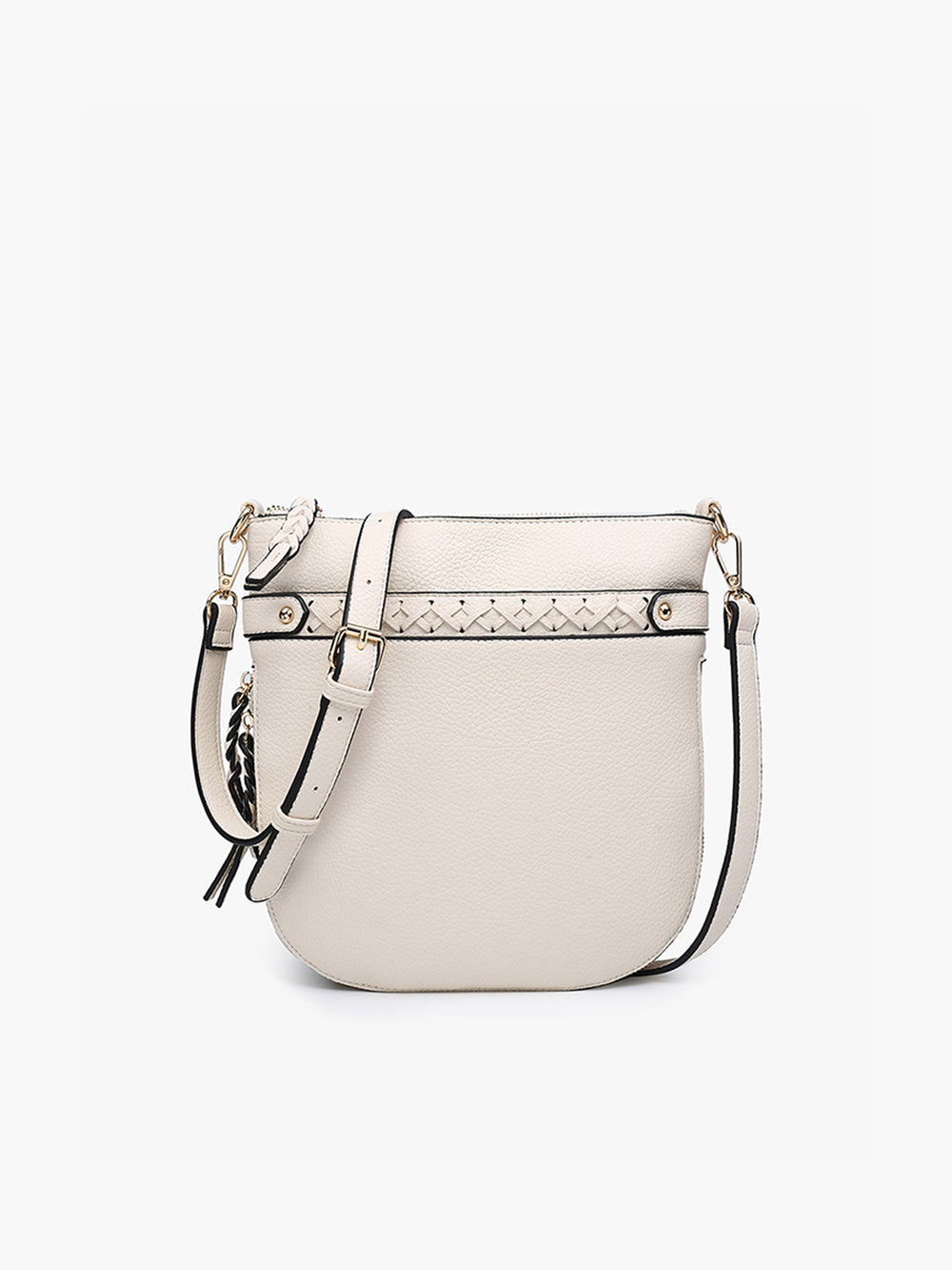 jen & co esther whipstitch round crossbody bag in ivory vegan leather