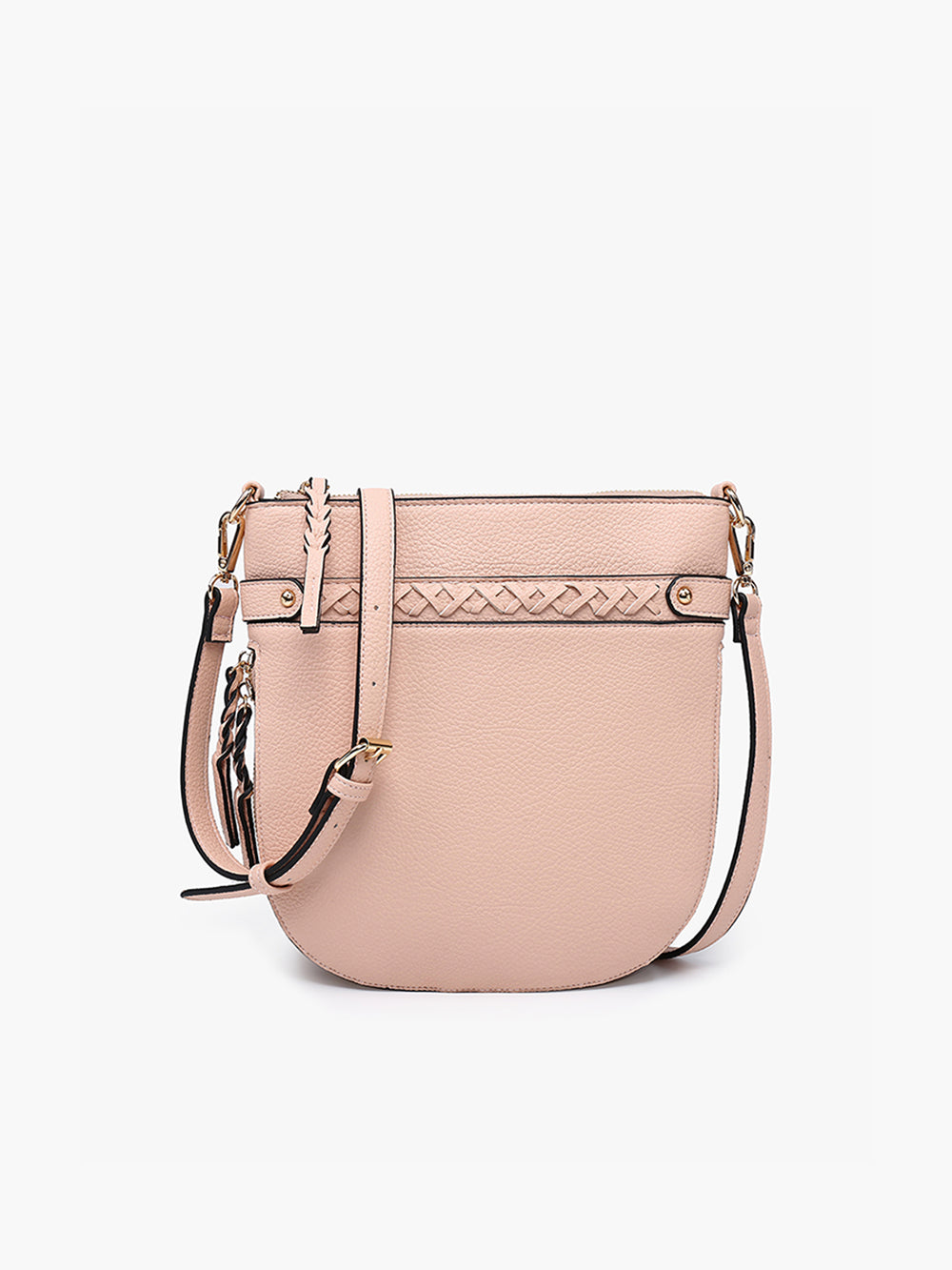 jen & co esther whipstitch round crossbody bag in light pink vegan leather