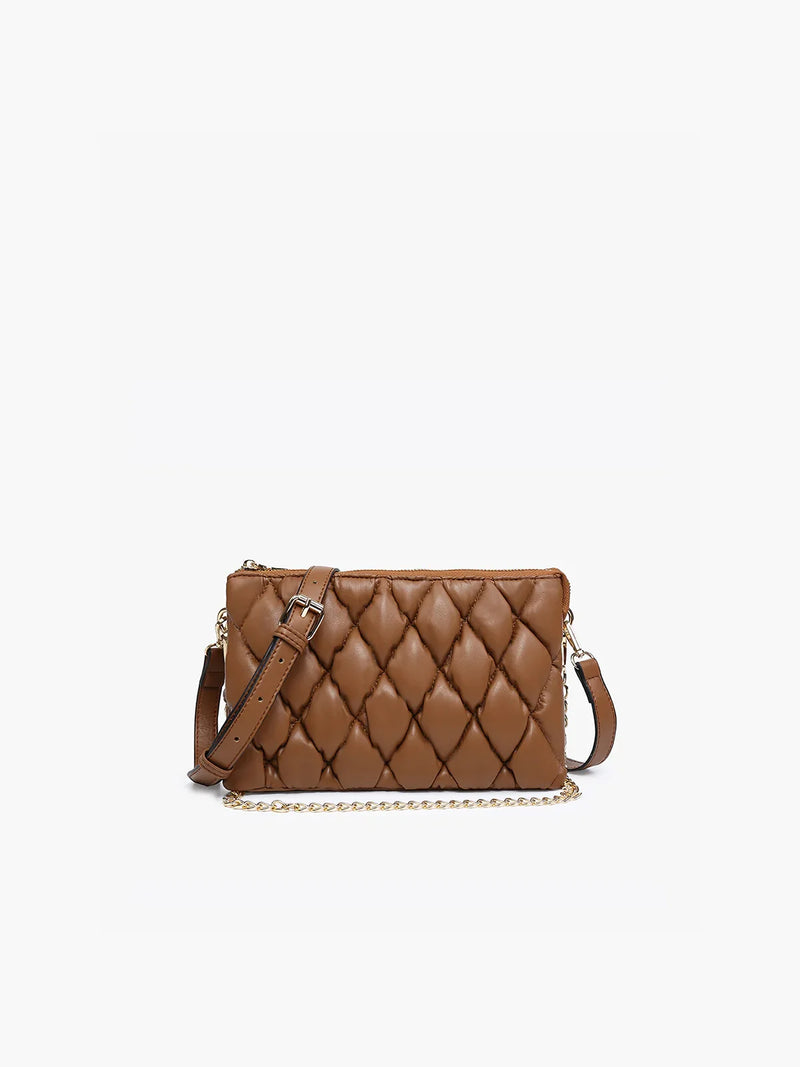 Jen & Co. Izzy Puffer Crossbody with Chain Strap Brown