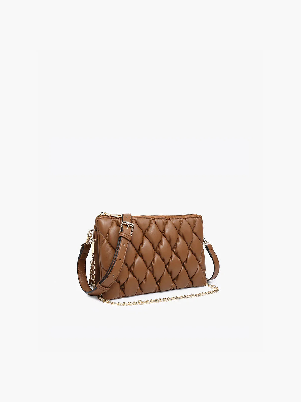 Jen & Co. Izzy Puffer Crossbody with Chain Strap Brown