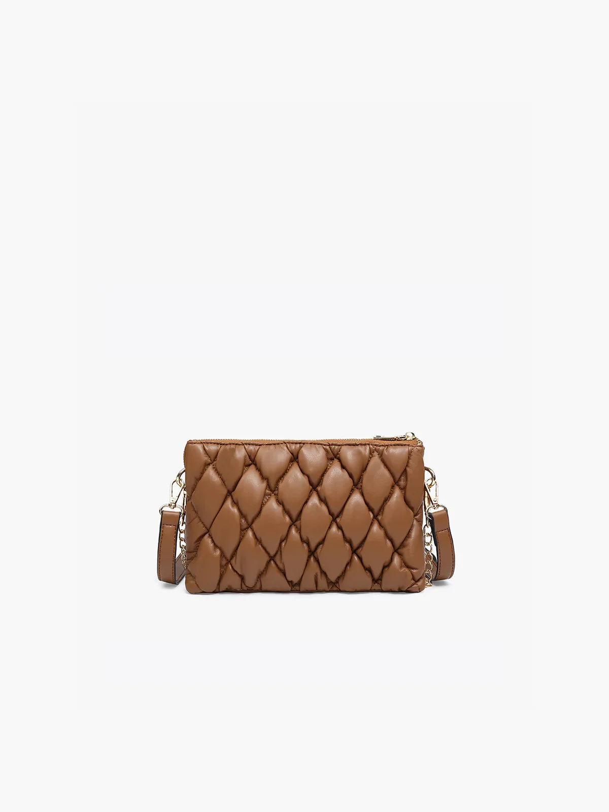 Jen & Co. Izzy Puffer Crossbody with Chain Strap Brown