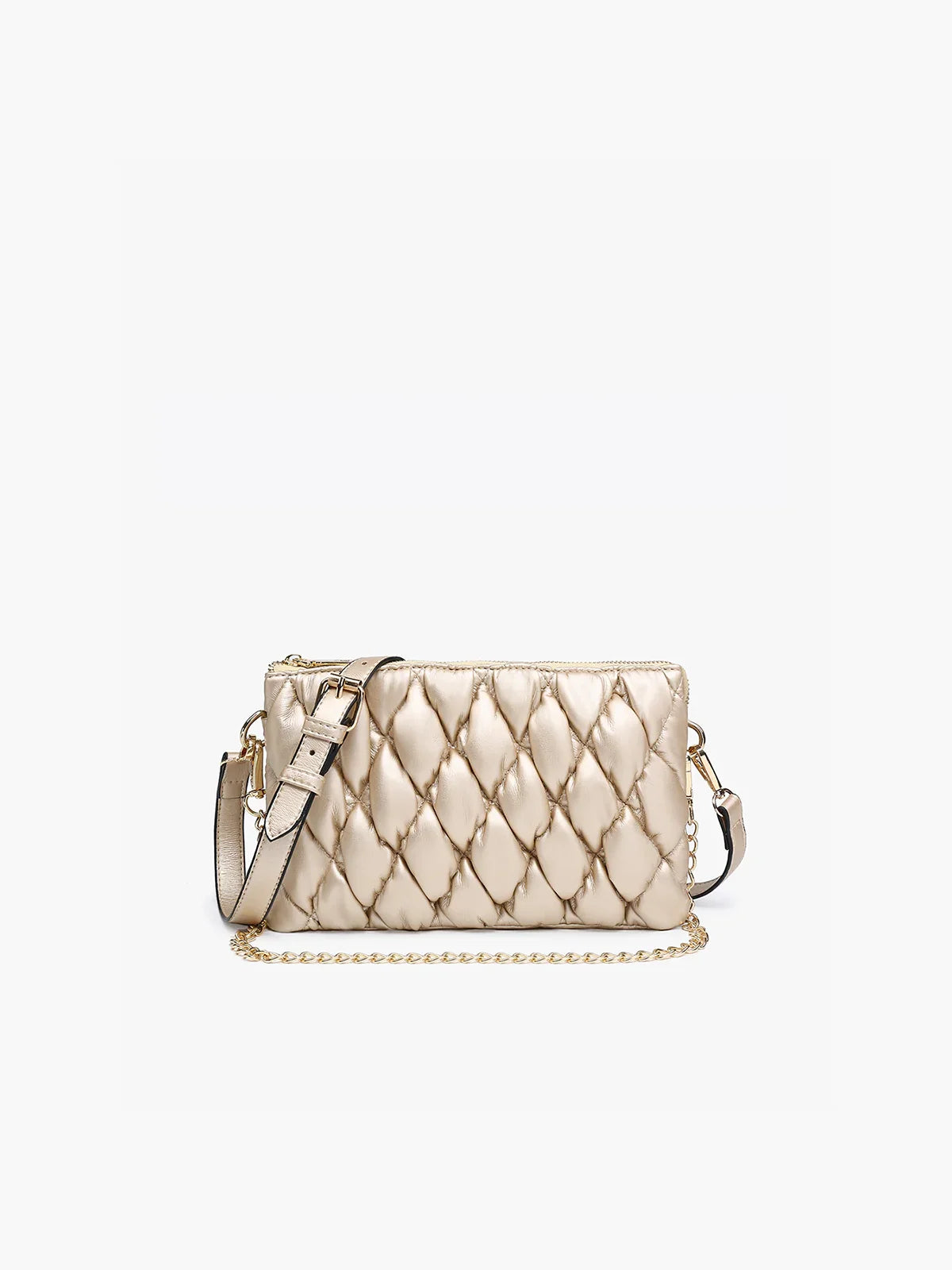 Jen & Co. Izzy Puffer Crossbody with Chain Strap Light Gold