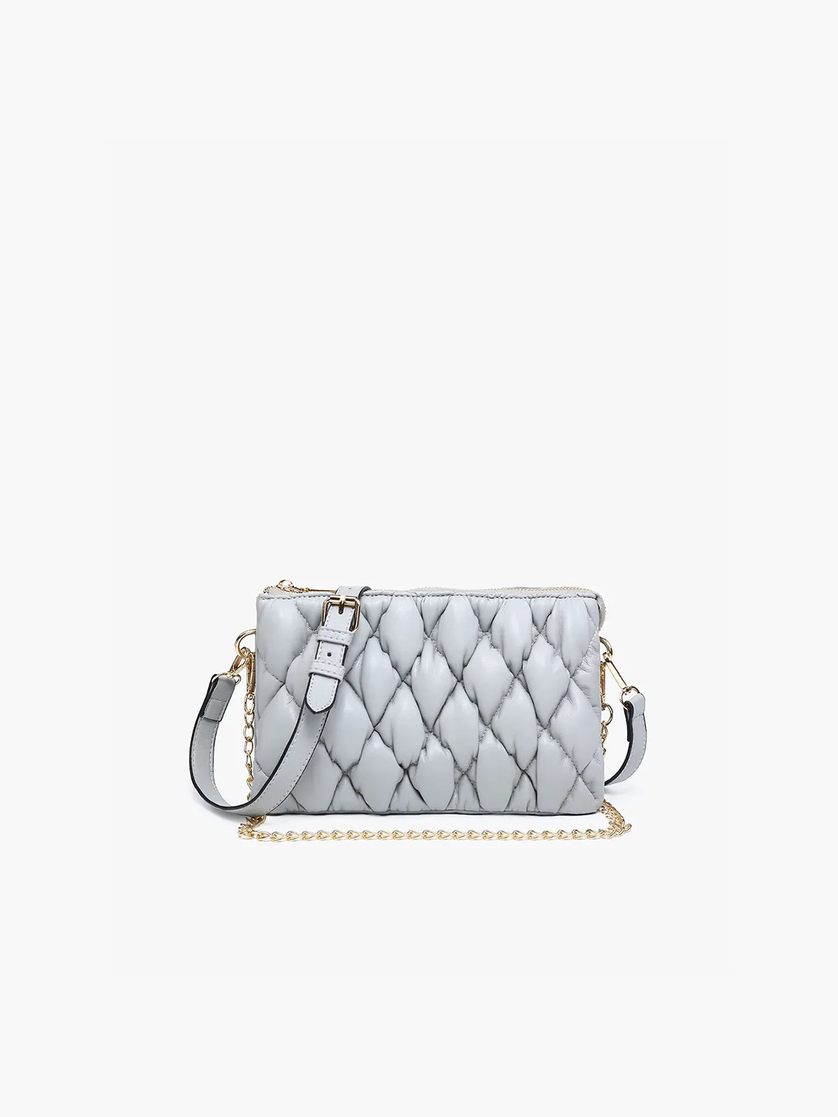 Jen & Co. Izzy Puffer Crossbody with Chain Strap Light Grey