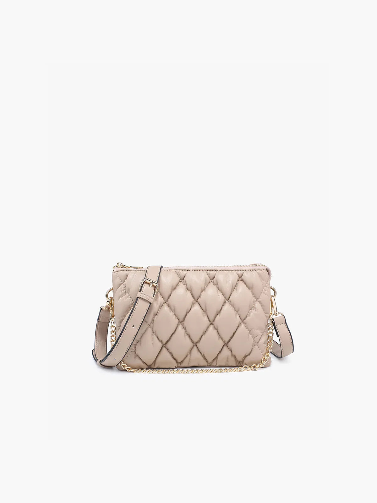 Jen & Co. Izzy Puffer Crossbody with Chain Strap Parchment