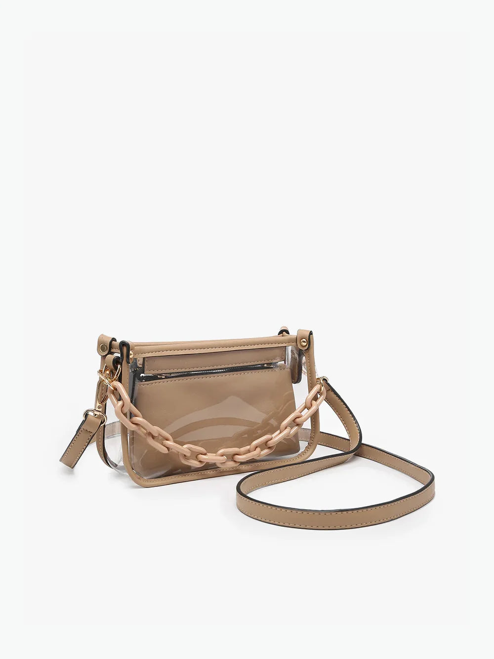 Jen & Co Jessica Clear Crossbody with Chain and Inner Privacy Pouch Vegan Leather