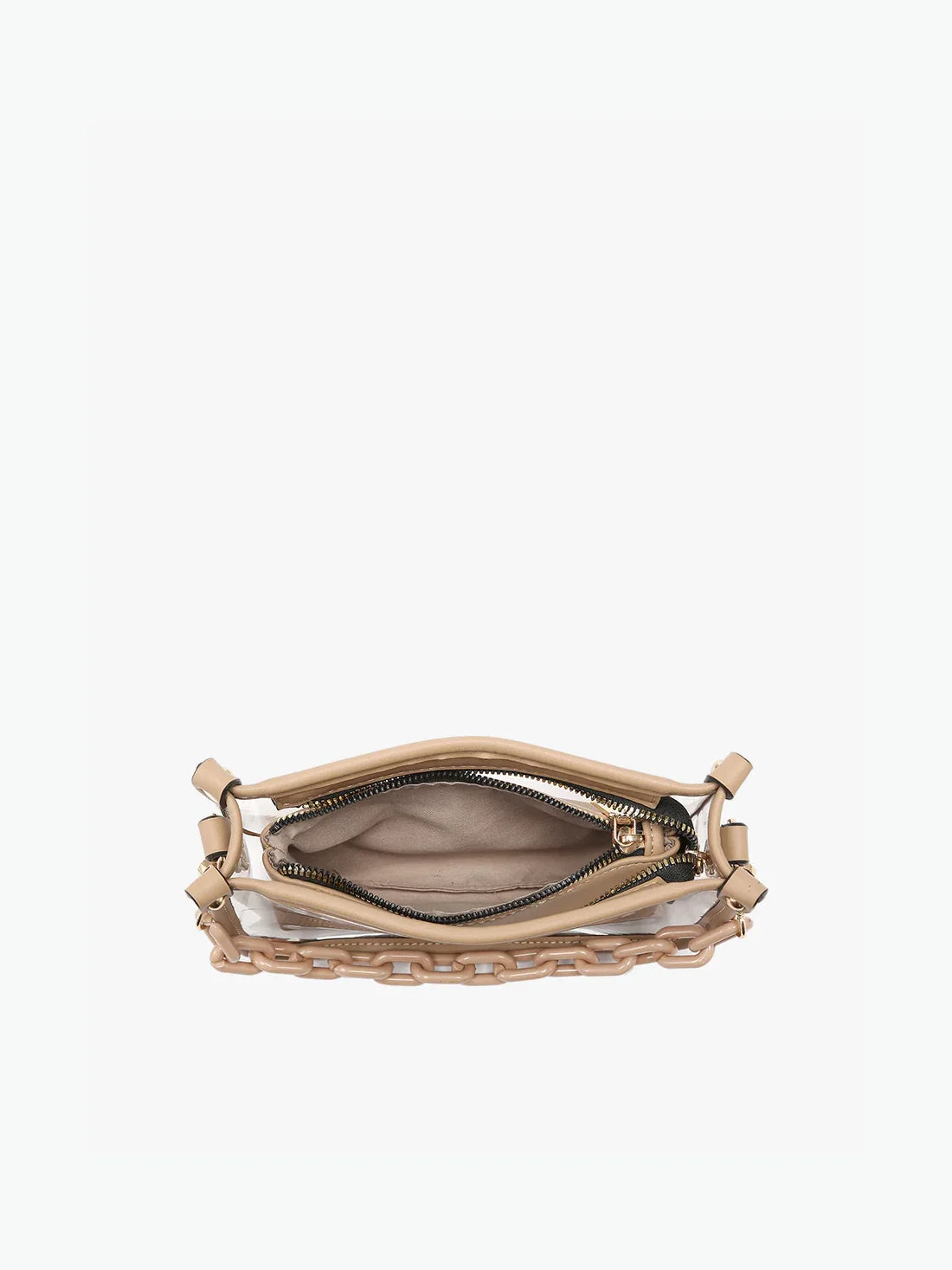 Jen & Co Jessica Clear Crossbody with Chain and Inner Privacy Pouch Vegan Leather