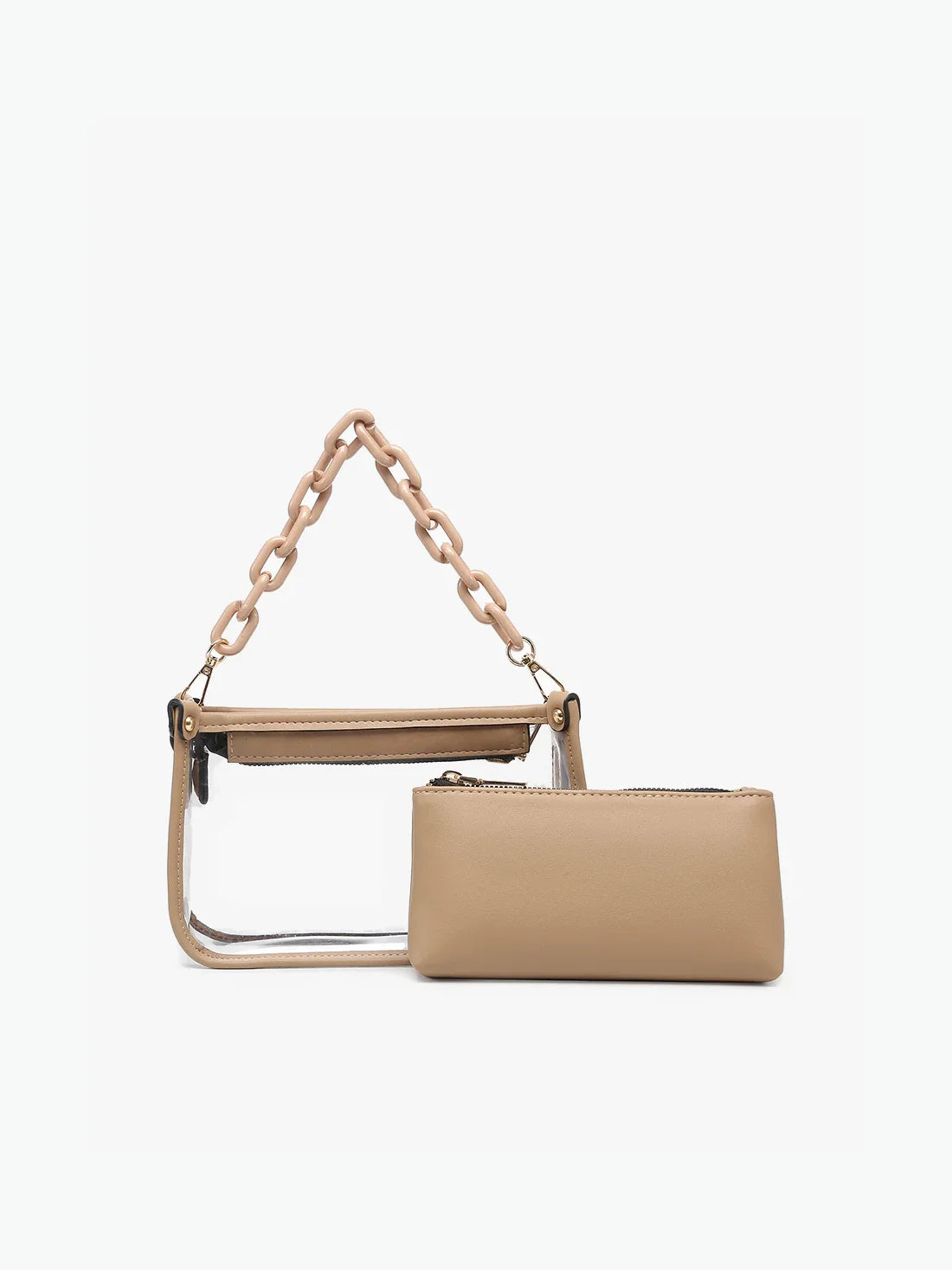 Jen & Co Jessica Clear Crossbody with Chain and Inner Privacy Pouch Vegan Leather