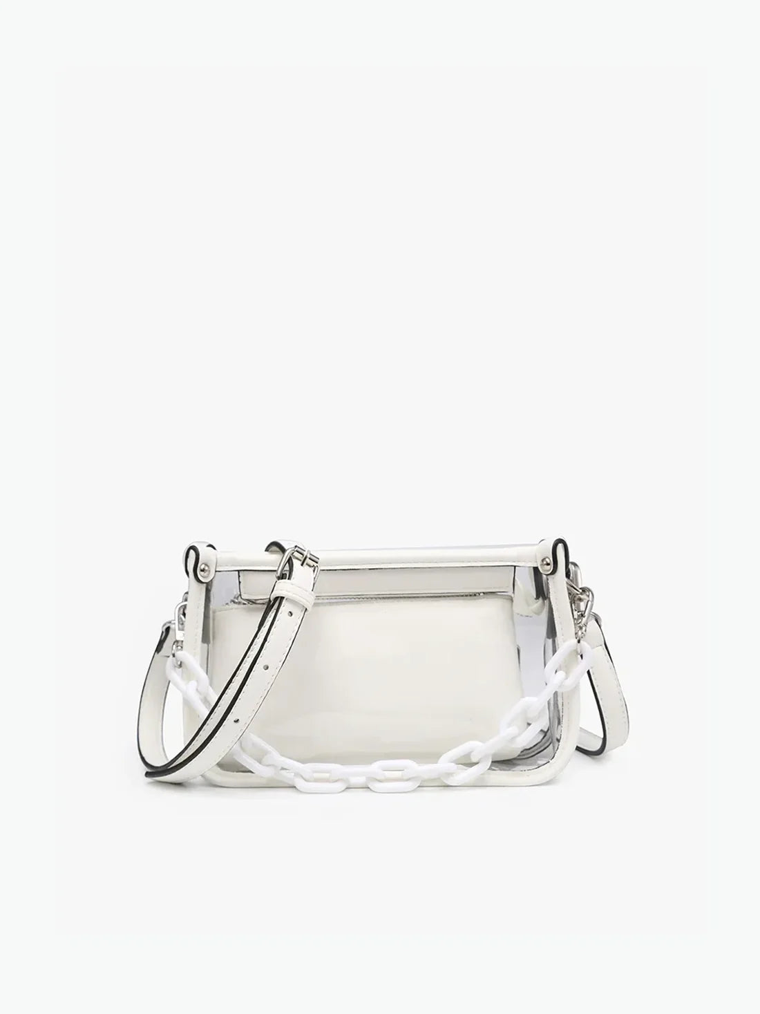 Jen & Co Jessica Clear Crossbody with Chain and Inner Privacy Pouch Off-White Vegan Leather Gameday