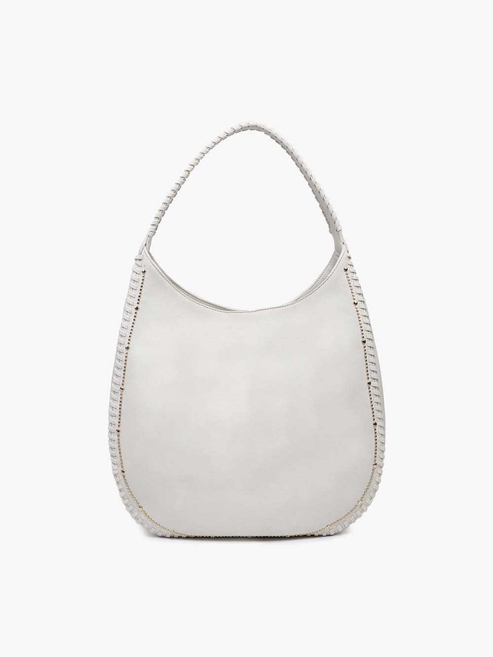 Jen & Co. Leslie Studded Whipstitch Hobo Bag Bone