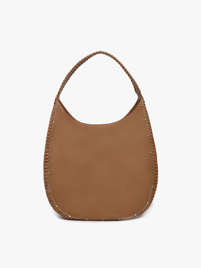 Jen & Co. Leslie Studded Whipstitch Hobo Bag Brown