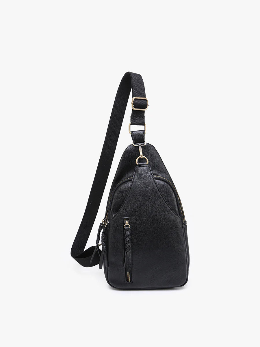 Jen & Co. Nikki Vegan Leather Sling Pack Bag Black