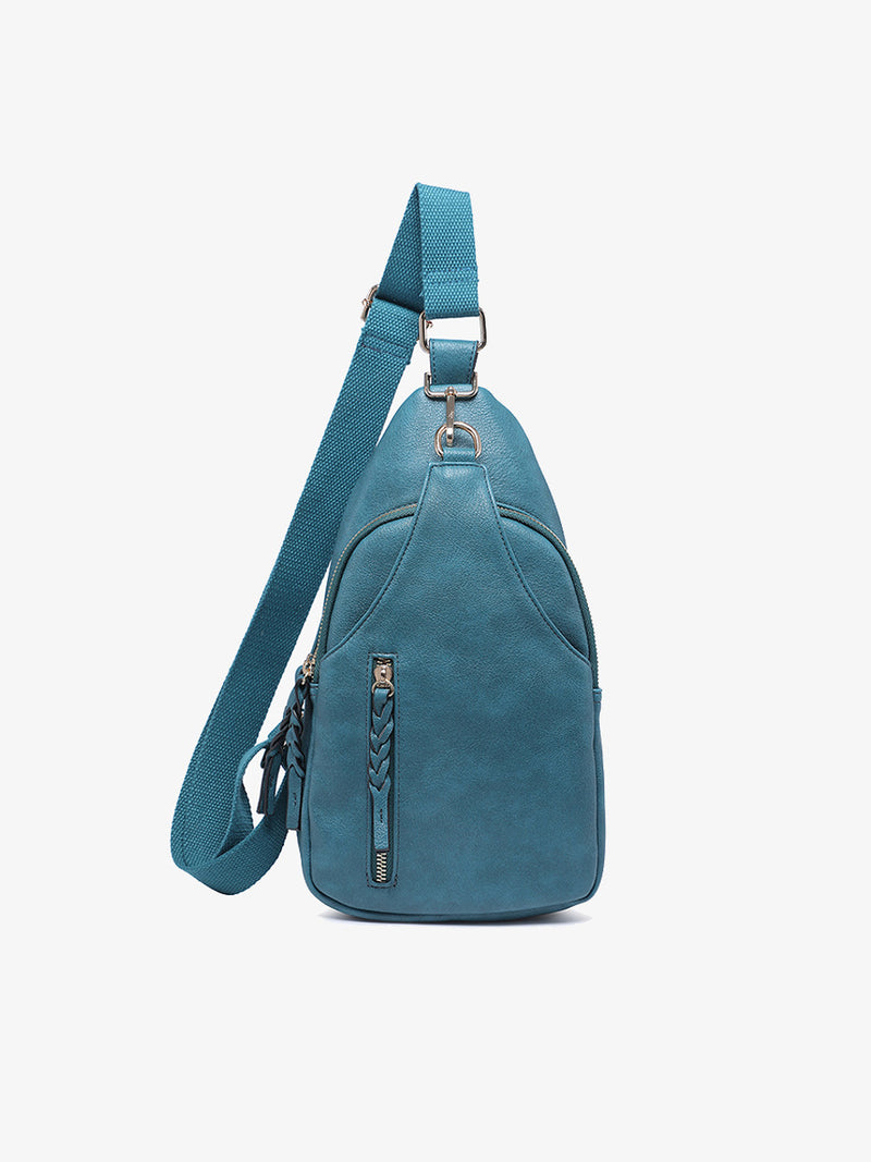 Jen & Co. Nikki Vegan Leather Sling Pack Bag Peacock